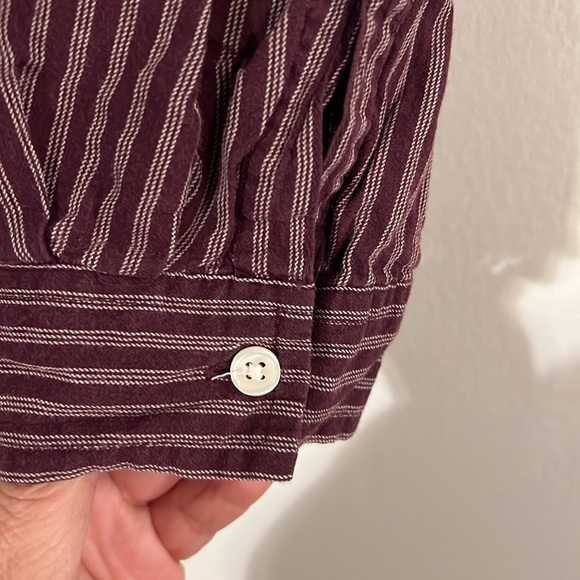 Merona wine/white stripe blouse. Drawstring waist. Convertible sleeve - Picture 4 of 10